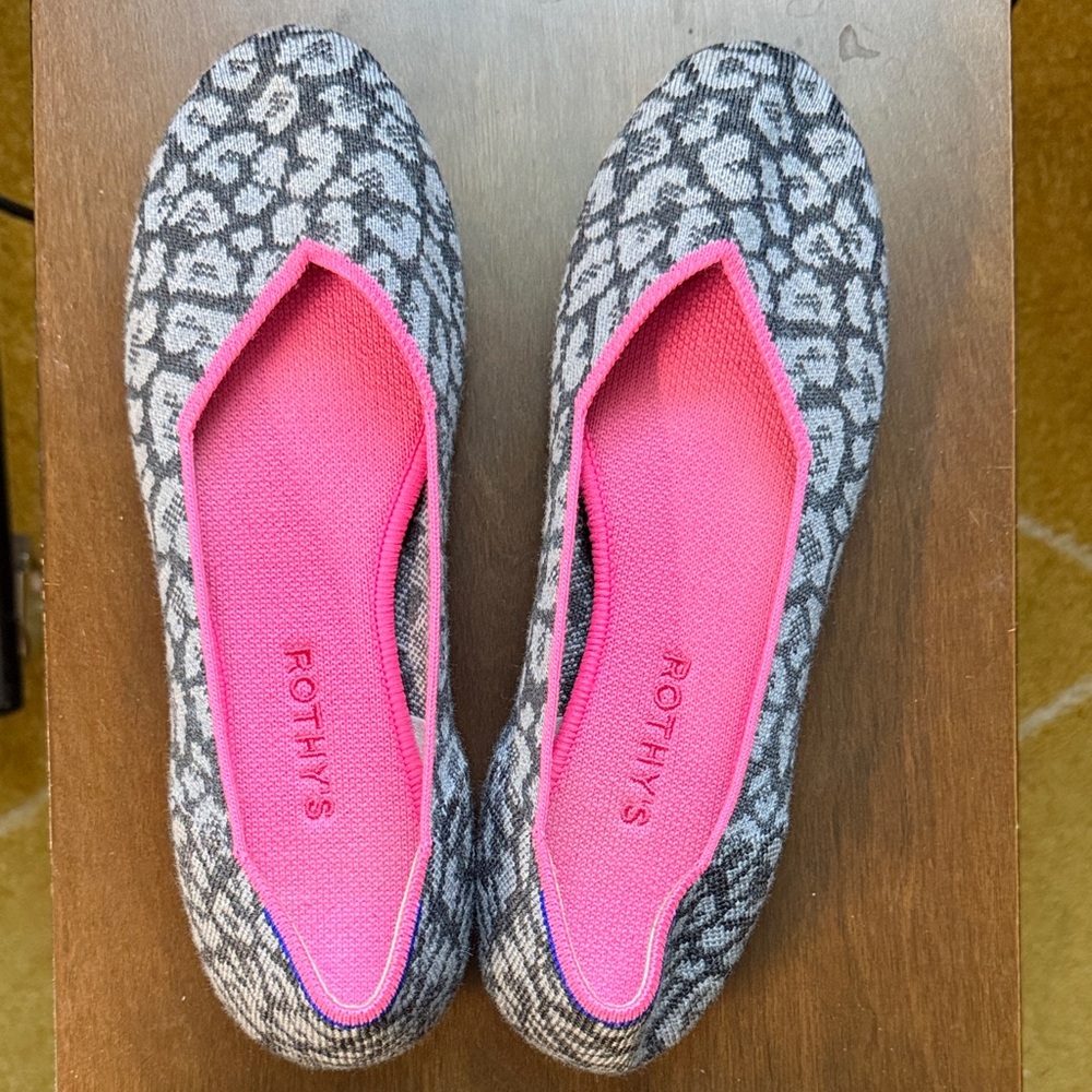 Rothy's Gray and Neon Pink Patterned Flats